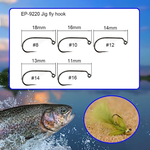 Eupheng 100pcs Plus Best Barbless Competition Fly Fishing Hook Collection, Dry Nymph Strimp&Pupa, Pupa jig Fly Hooks High Carbon Competition Hook - color: Jig Fly Hook Straight Point EP-9220, size: 10#