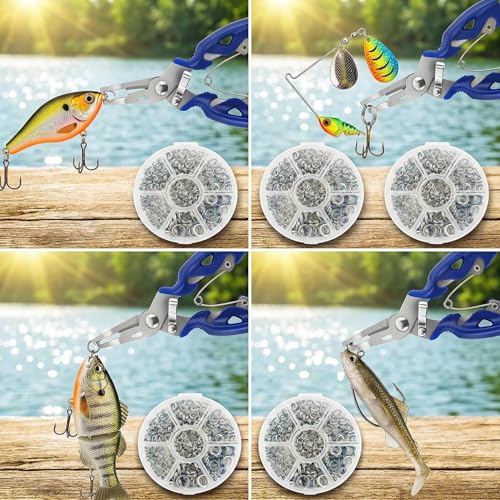 350pcs Flattened Split Rings Kit: 7-Sizes High Strength Steel Fishing Split Rings with Plier Set for Saltwater Lure Hook Connector - color: Silver