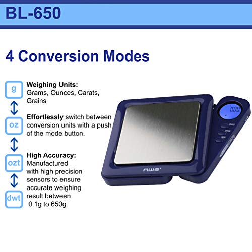 American Weigh Scales Blade Series 650g x 0.1g Digital Pocket Scale 0.1g Accuracy | Precision Mini Scale, Small Digital Gram Scale for Kitchen, Gold, Gems & Coin Scale, Smart Digital & Compact Scale - color: Blue, size: 650g x 0.1g