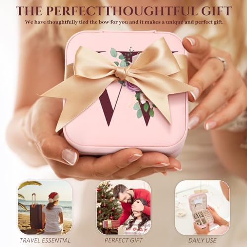 MFXIP Easter Basket Stuffers for Teens Essentials, Valentines Day Christmas Stocking Stuffers for Women Teen Girl Gifts Trendy Stuff Travel Jewelry Box Case Organizer Personalized Birthday Gifts - color: Initial W Pink