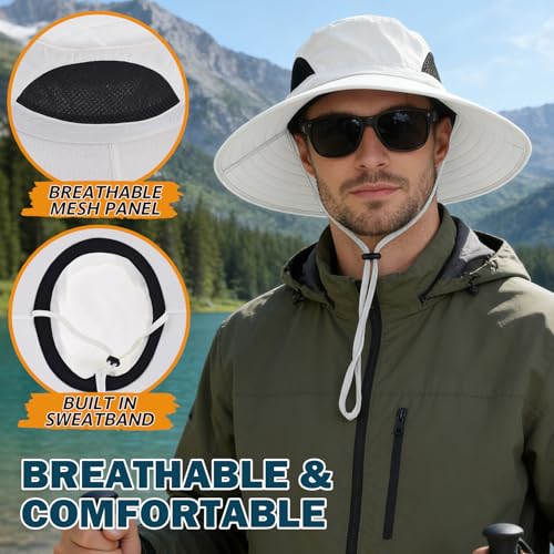 Wide Brim Sun Bucket Hat, Waterproof Boonie Hat for Men & Women | UPF 50+ UV Protection, Adjustable Fit, Chin Strap & Sweatband, Foldable Durable for Fishing Hiking Garden Beach - color: 01 Ivory