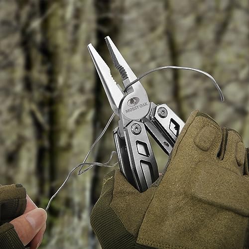 MOSSY OAK Multitool, 21-in-1 Stainless Steel Pocket Knife with Screwdriver Sleeve, Self-locking Pliers with Sheath-Perfect for Outdoor, Survival, Camping, Hiking, Simple Repair - color: 21-in-1, Silver