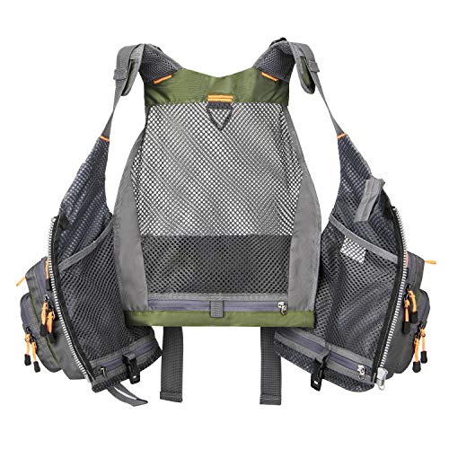 Gonex Fly Fishing Vest for Men Women, Comfortable Adjustable Fishing Vest with Multi-Pockets Reflective Stripes - color: Green+gray