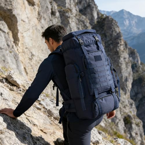 Hiking Backpack for Men 70L/100L Camping Backpack Military Rucksack Molle 3 Days Assault Pack for Climbing | Camping Backpack - color: 70l-navy