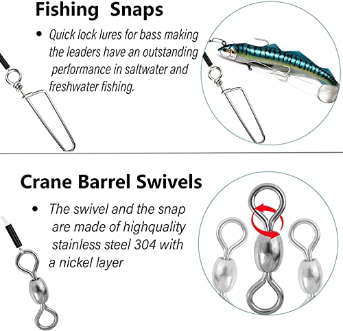 Fluorocarbon Fishing Leader,20LB-80LB Fluorocarbon Leaders for Saltwater Freshwater,100% Fluorocarbon Leaders Line with Swivels and Snap… - color: 12pcs, size: 24in-60lb