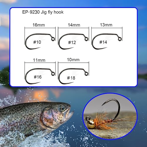 Eupheng 100pcs Plus Best Barbless Competition Fly Fishing Hook Collection, Dry Nymph Strimp&Pupa, Pupa jig Fly Hooks High Carbon Competition Hook - color: Jig Fly Hook Circle Point EP-9230, size: 18#