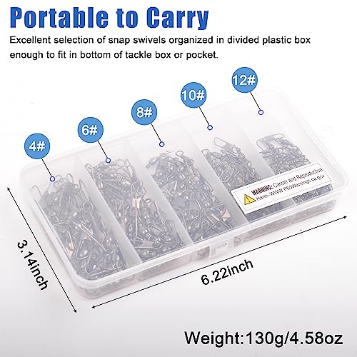 SILANON Fishing Barrel Swivel with Safety Snap,145/160pcs High Strength Fishing Snap Swivels Stainless Steel Line Connector Saltwater Fishing Tackle Accessories - style: 145pcs Kit (4,6,8,10,12#)