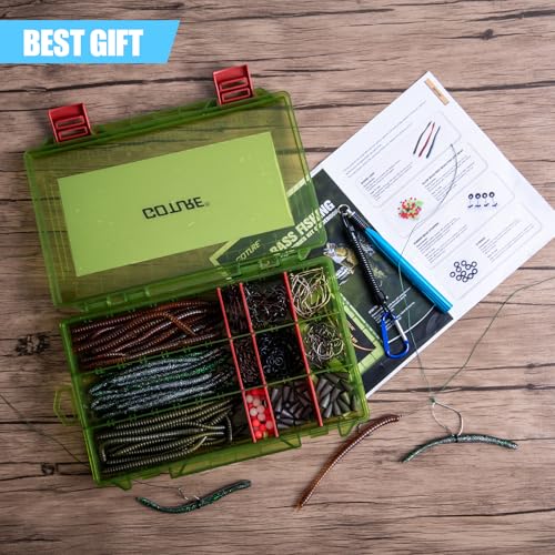 Goture 353PCS Wacky Worm Fishing Lure Kit, Bass Fishing Wacky Rig Tool Kit with Soft Plastics Lures, O-Rings, Offset Worm Hooks, Drop Shot Hooks, Beads, Sinker Weights, 3600 Tackle Box, Gifts of Men - color: A:353pcs Fishing Lures Kit