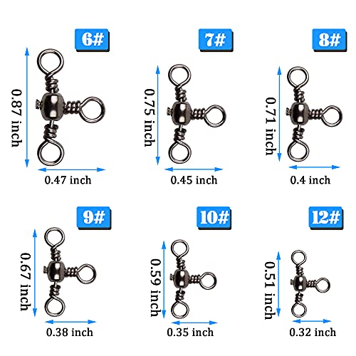 AGOOL 3 Way Swivels Fishing Tackle, 50/100pcs Crossline Barrel Swivel 3 Way Rigs T-Shape Three Way Swivels Fishing Tackle Connector for Catfish Rig Surf Fishing Rig - size: 4#_66lb
