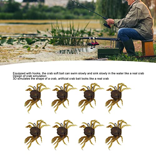 8PCS Artificial Crab Baits, Cranka Crab Lure with Sharp Hooks, Fishing Tackle Accessory Tool, Yellow Brown