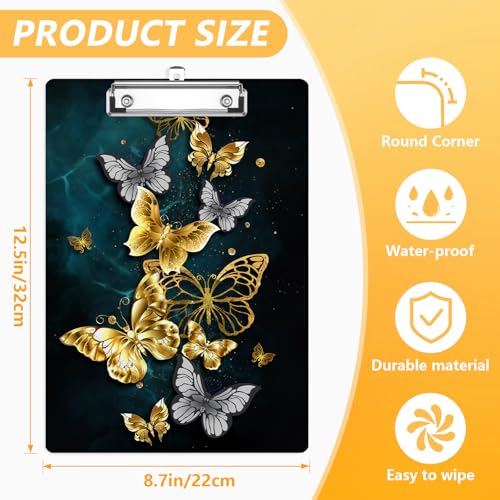 Goldern Butterfly Clipboard, Decorative Clip Board with Metal Clip Cute Plastic Clipboards A4 Standard Size 8.5" x 12.5" for Nurses, Students, Office - color: Butterfly