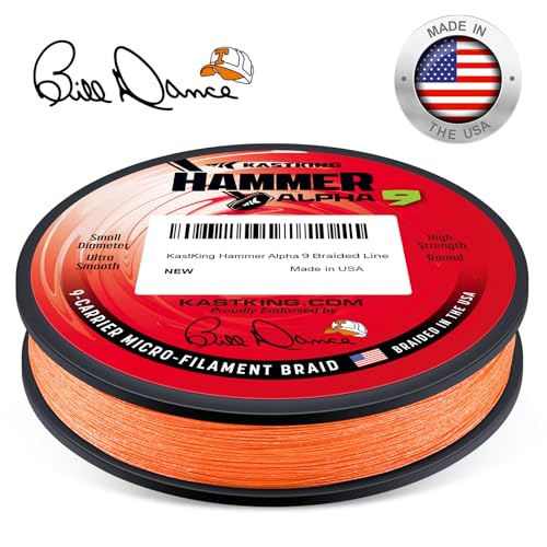 KastKing Hammer Alpha 9 UHMWPE Braided Fishing Line - Made in the USA, Strong and Smooth, Round, 9-Carrier, Colorfast Braided Fishing Line, Perfect for Most Fishing Reel and Finesse Applications - color: ORANGE, size: 40LB-300Yds(0.31mm)