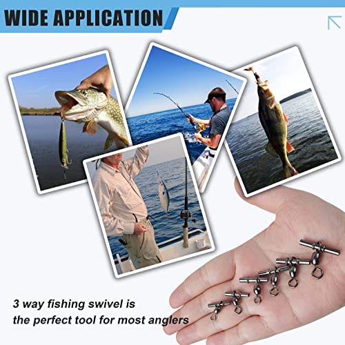 Fishing Cross Line 3 Way Swivel,40pcs T-Shape Sleeve Swivels Heavy Duty Crimp Crane Swivel Brass Triple Swivels for Deep Drop Rigs Saltwater Fishing Tackle - size: 2/0-165lb-40PCS
