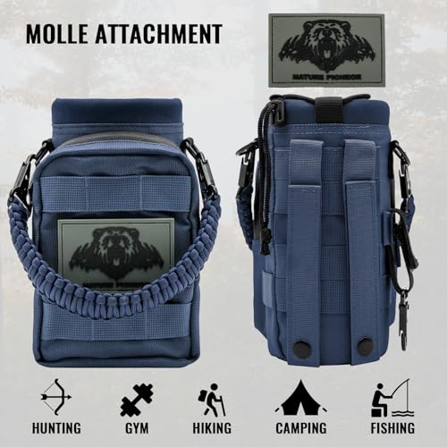 NATURE PIONEOR 32 64 128oz Tactical Water Bottle Pouch, Multi-Function Tactical Water Bottle Bag with Adjustable Shoulder Strap, Half/One Gallon Molle Strap Carrier Holder - color: Deep Blue, size: 32OZ