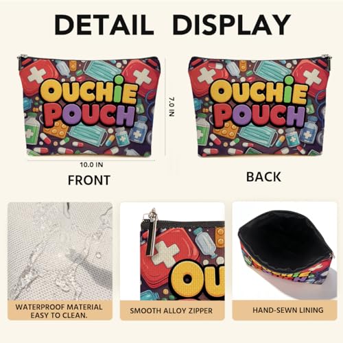 JIUWEIHU Funny Ouchie Pouch Makeup Bag, Funny Medical First Aid Cosmetic Bags Travel Organizer Bag Zipper Pouch, Birthday Christmas Nurse Gifts for Healthcare Workers Women Friend Colleague - color: Multicolor 0077