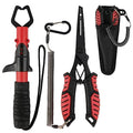 mouhike Fishing Pliers Fish Lip Gripper Fishing Tool Kit Muti-Function Saltwater Fishing Line Cutter Hook Remover with Sheath Lanyard, Fly Ice Fishing Gear Fishing Gifts for Men Women - color: Red & Black