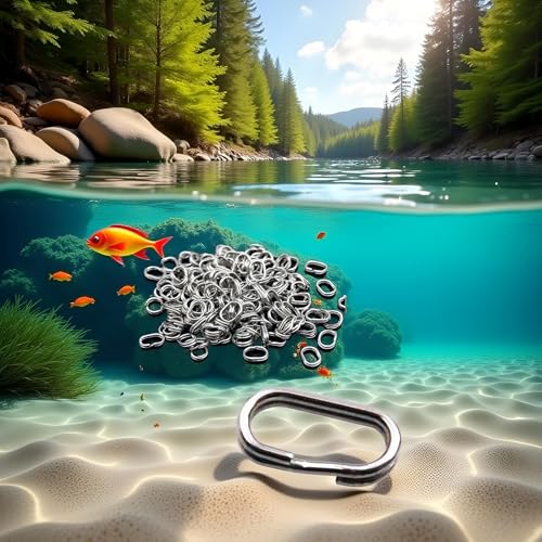 100Pcs Fishing Split Rings Stainless Steel Fishing Oval Split Rings Swivel Snap Carp Fishing Tackle Chain Connector Heavy Duty Split Rings Size Wire Diameter Terminal Tackle and Accessories 0.7mm