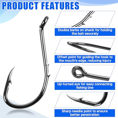 Octopus Baitholder Fishing Hooks, 150pcs Black High Carbon Steel Fishing Hooks Sharp Double Barbed Fish Hooks Offset Circle Hooks for Saltwater Freshwater