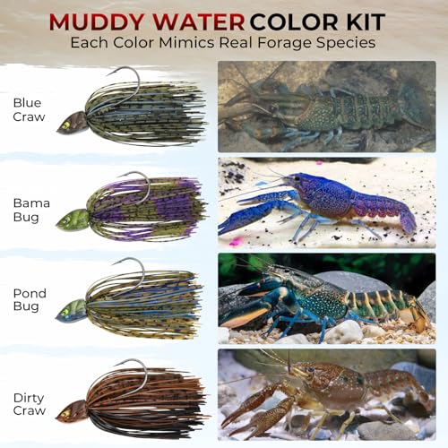MadBite by KastKing Spinnerbait Fishing Lures, Bass Trout Salmon Walleye Stainless Steel Spinner Baits Kit, Saltwater Freshwater, 4 pcs - color: Muddy Water - Double Willow, size: 3/8oz