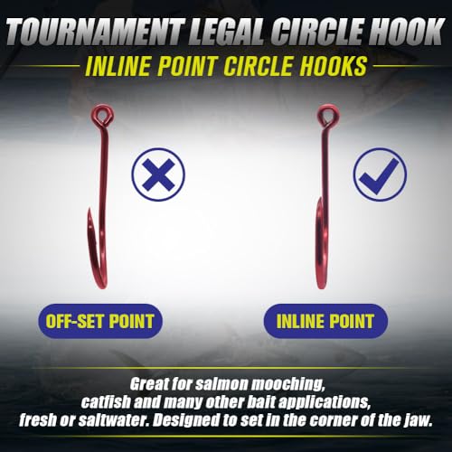 LURELINK-Inline-Circle-Hooks-Saltwater-for-Catfish-Bass-Octopus-Hooks-Fishing-Hook-Freshwater 50 Pack - color: Red, size: 8/0 50-Pack