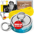 AnglerMag Magnet Fishing Kit - 2000 lbs Double Sided Neodymium Magnetic Fishing Stuff with Rope - 10 PCS Extra Strong Complete Gift Set with eBook, Carabiner, Gloves, Grappling Hook & Carrying Bag - size: 2000 LB