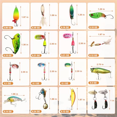 FONMANG 322-Piece Fishing Lures Kit - Buzz Bait/Spinner Baits/Jig/Frog, Fishing Tackle Box with Tackle Included, Soft Bait/Hooks/Weights, Fishing Gear Lure Kit Gift for Men Freshwater Bass Trout - color: C-320pcs Trout Fishing Kit