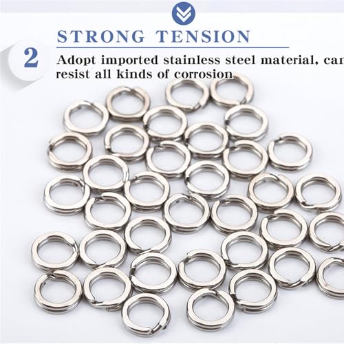 200PCS Heavy Duty Stainless Steel Split Rings Double Fishing Lure Rings,5 Sizes 5.4-8.4mm Split Rings Fishing Tackle(Silver) - color: Silver
