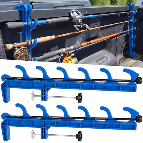 2 Sets Truck Bed Fishing Rod Holder, Fishing Pole Rack for Truck Holds 4 Rods, Fits 2.36" Thick Rails, Easy Install Kayak & Fly Rod Storage Stand - color: Blue, style: 6 Holes