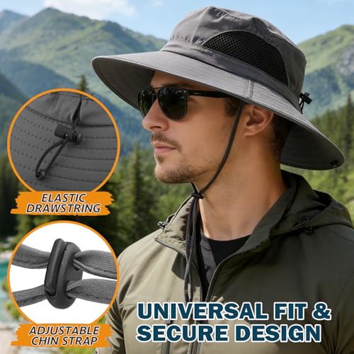 Wide Brim Sun Bucket Hat, Waterproof Boonie Hat for Men & Women | UPF 50+ UV Protection, Adjustable Fit, Chin Strap & Sweatband, Foldable Durable for Fishing Hiking Garden Beach - color: 01 Dark Grey