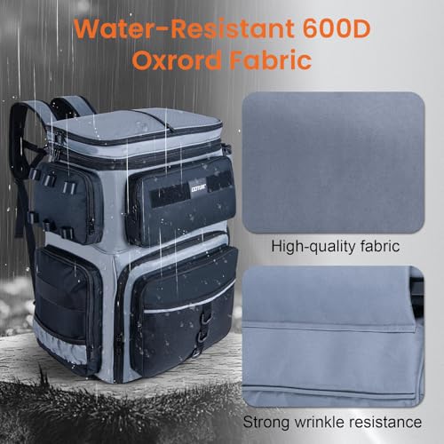 Goture 66L Rolling Tackle Box with Cooler, Gray Large Fishing Bag with Wheels for 5 3700 Trays(Trays Not Included), Saltwater Resistant Tackle Backpack with Rod Holders - color: Gray, size: No Trays