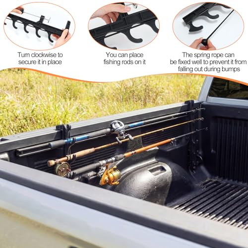 2 Sets Truck Bed Fishing Rod Holder, Fishing Pole Rack for Truck Holds 4 Rods, Fits 2.36" Thick Rails, Easy Install Kayak & Fly Rod Storage Stand - color: Black, style: 6 Holes