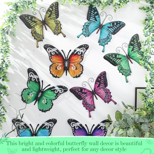 Tandefio 8 Pcs Metal Wall Decor Wall Art Hanging Decorations Outdoor Indoor Sculptures for Garden Fence Pool Home Porch(Butterfly) - style: Butterfly