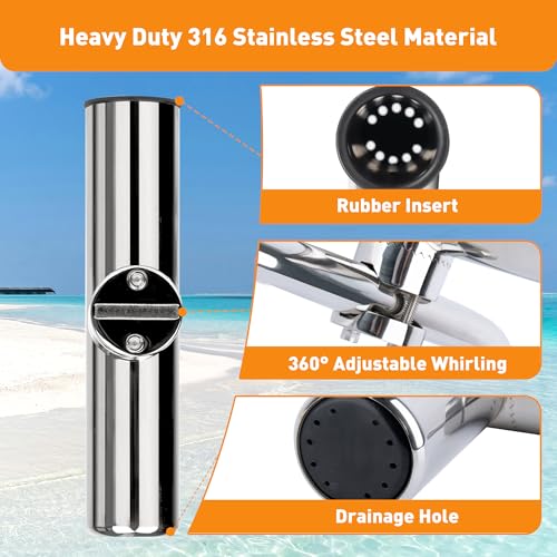2 Pack Fishing Rod Holders for Boat Rail Mount, Stainless Steel Clamp on Rod Holder for Marine Boat, Fishing Boat, Pontoon, Jon Boat - style: Fit 1"to1-1/4" Rail Upgrade