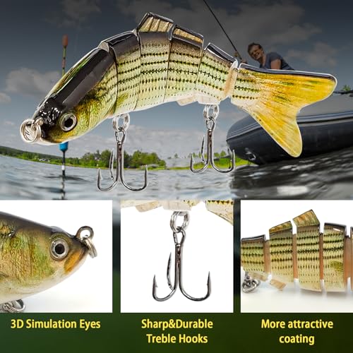 Multi Jointed Swimbait Saltwater Fishing Lures with Sharp Treble Hooks, Bass Fishing Lures Walleye Trout, Lifelike Slow Sinking Fish Bait Lures Kit Freshwater - color: 3 Colors