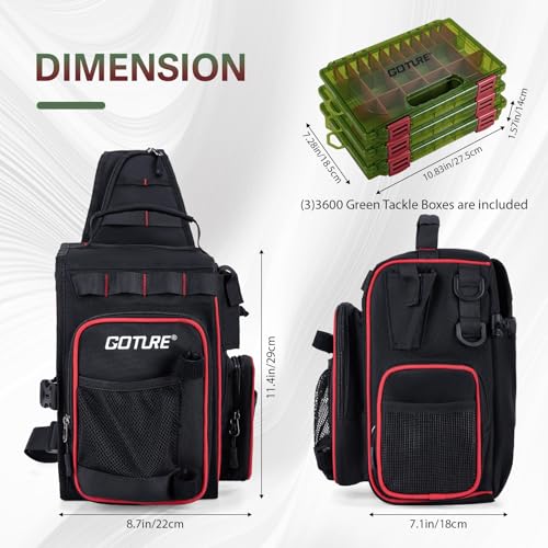 Goture OpenSide Tactical Sling Tackle Bag with 3 Tackle Trays, Lightweight Fishing Backpack Storge Gear - Black Bag Outdoor,Gift for men - color: Black, size: Small bag with 3600 trays, style: Bag + Fishing Boxes(handle)