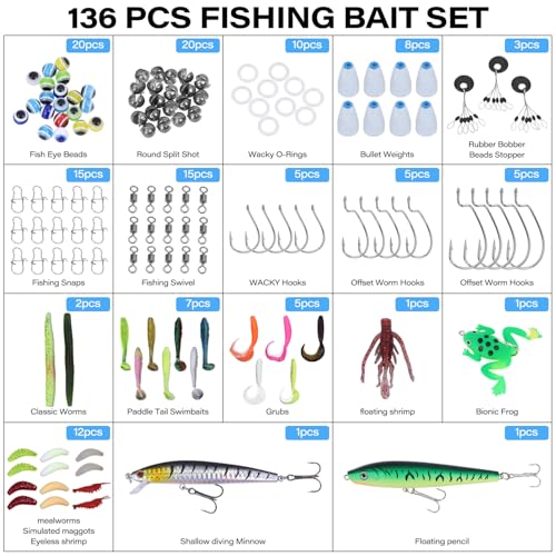 Fishing Tackle Bags with Tackle Box,Waterproof,Padded Shoulder Strap,Gear Storage,Fish Bag with 136 Pcs Fishing Lures Kit,Fish Hook Remover Tool,Fish Lip Gripper,Fishing Plier,Gifts for Men (Green) - color: Green