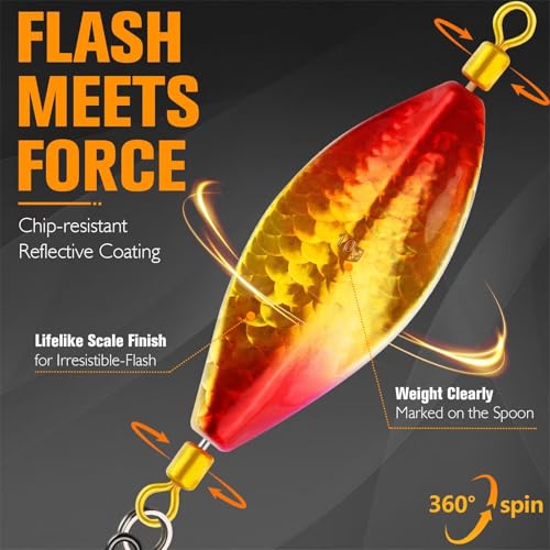 Dovesun 6 pcs Fishing Jigging Spoon Lures for Freshwater Saltwater Casting Spoon with Treble Hook Jig Swivel Hard Metal Spinner Baits for Bass Trout Pike Salmon 1/5oz 1/4oz 3/8oz 1/2oz - color: Size: 5pcs-7G