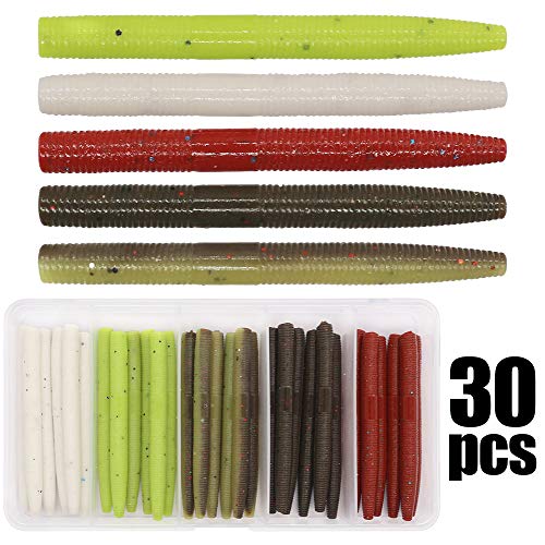 Wacky-Worms-Bass-Fishing-Lure-Kit-Wacky-Rig-Worms-Soft-Plastic-Stick-Baits3 4" 5" 6 inch - color: 3 inch 30 pcs