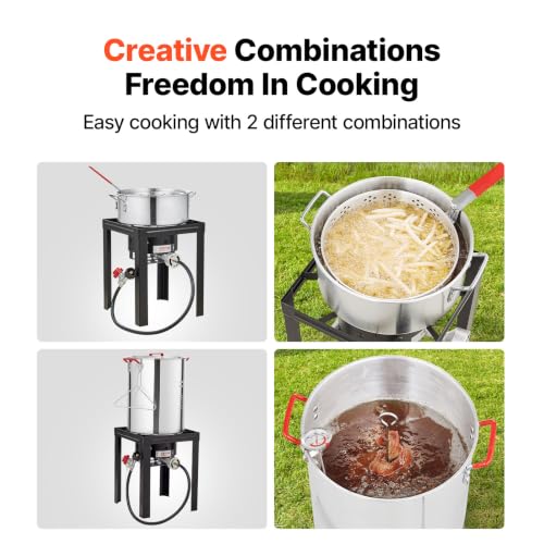 VEVOR Turkey Deep Fryer, 30-qt Turkey & 10-qt Outdoor Aluminum Seafood Boiling Kit, Fish Steamer Cooker Set, 54,000 BTU Burner Propane Gas Boiler, Gifts for Thanksgiving Day - style: 30-qt & 10-qt