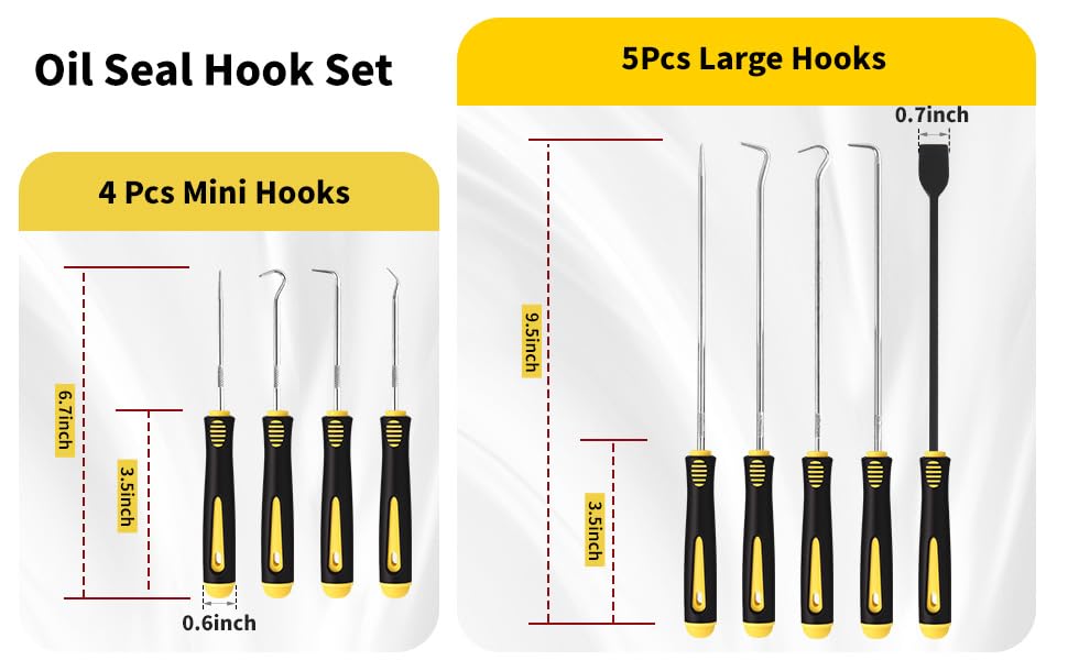 9PCS Hook and Pick Tool Set with Scraper- Automotive Pick Set with Metal Pick Tools & Ergonomic Grip, Mechanic Tool Set for Car Repair, O-Rings, Gaskets, and Tight Spaces - color: yellow
