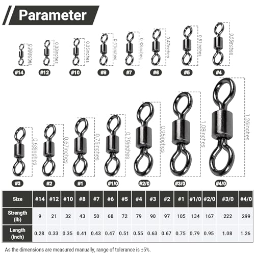 AMSYPORTS High Strength Fishing Swivel Connector Saltwater Freshwater Barrel Swivels Rolling Heavy Duty Swivels Fishing Copper Black Nickel - size: Size8 (43lb) 100 pcs