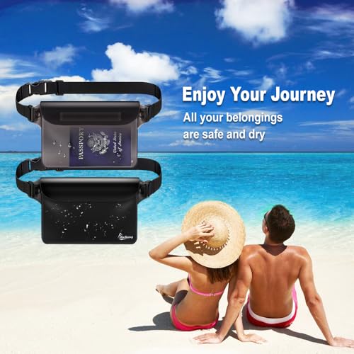 Waterproof Fanny Pack, Dry Bag Phone Pouch for Beach Swimming Kayaking | Floating dry bag keeps wallet & purse safe. Triple zip-lock seals water. Touchscreen works wet. Cruise, fishing & travel - color: Gray+Black