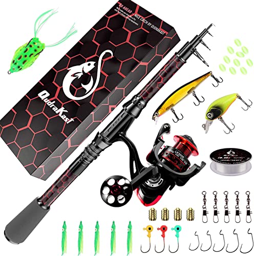 Fishing Rod and Reel Combos, Unique Design with X-Warping Painting, Carbon Fiber Telescopic Fishing Rod with Reel Combo Kit with Tackle Box, Best Gift for Fishing Beginner and Angler - color: Red, size: 3.0 m 9.84 ft (Kit)