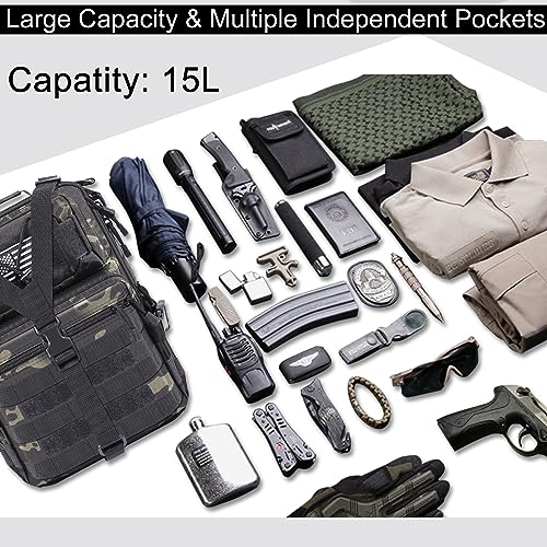 HAOMUK Tactical Sling Bag Pack Military Rover Shoulder Sling Backpack EDC Molle Assault Range Bag - color: Black Cp