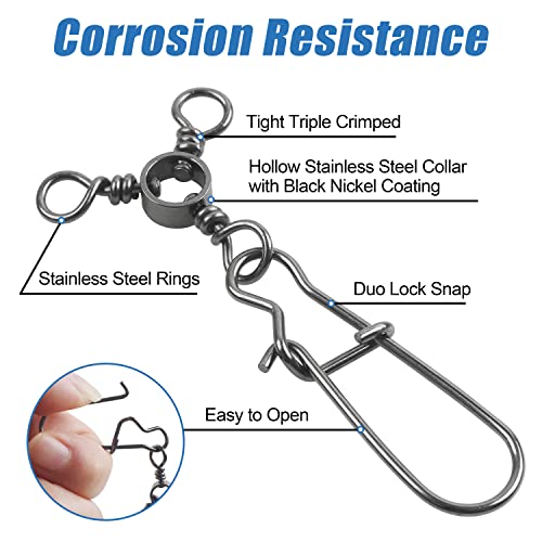 AGOOL Fishing 3 Way Swivel Snaps - 30pcs T-Turn Fishing Swivels Triple Swivels Cross Line Duo Lock Snap Swivels Fishing Lure Connectors Fishing Tackle for Trolling Catfish Rig Saltwater Freshwater - size: 6# (33lb) - 30pcs