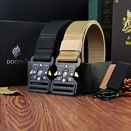 DOOPAI Tactical Belt for Men, 3Pack Military Nylon Web with Heavy Duty Quick Release Metal Buckle - color: 22-1 Black/Green/Brown With Compass, size: 28-42 Waist Adjustable 125 cm (3 Pack)