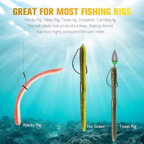 Dovesun Wacky Worm for Bass Trout Fishing Worms Kit with Soft Plastic Baits, Weedless Hooks, Bass Hooks,Weedless Jig Head, Wacky Rig Tool, O-Rings, Weight 152Pcs/131Pcs/50Pcs - color: B-152PCS Wacky Worms & Fishing Hooks Kit