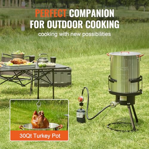 VEVOR Seafood Boiling Kit & Turkey Fryer, 30-qt Boiler Steamer Cooker Set, Outdoor Aluminum Frying Pot, 54,000 BTU Burner Propane Gas Boiler, Gifts for Thanksgiving Day - style: 30-qt