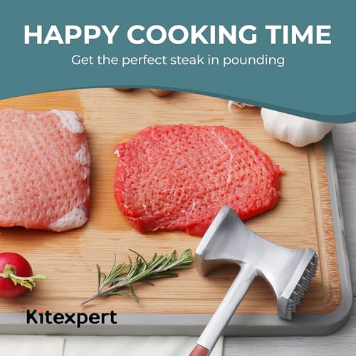 KITEXPERT Meat Tenderizer Hammer with Comfortable-Grip Handle, Dual-side Mallet for Kitchen, Heavy Duty Pounder For Tenderizing Steak, Beef and Fish, Red - color: Red
