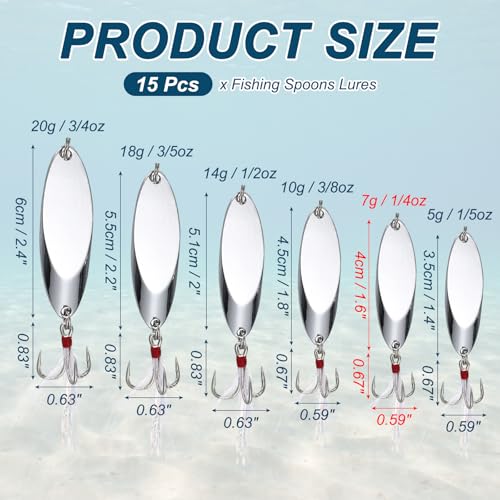 Fishing Spoons Lures, Metal Saltwater Treble Trout Lures Jigging Spoon with Treble Hooks Spinner Baits for Freshwater - color: Silver, size: 7g / 1/4oz
